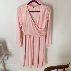 Pink Womens Long Sleeve Maternity Dress